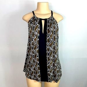Michael Kors Black Brown Python Snake Print Stretchy Keyhole Tunic Sleeveless